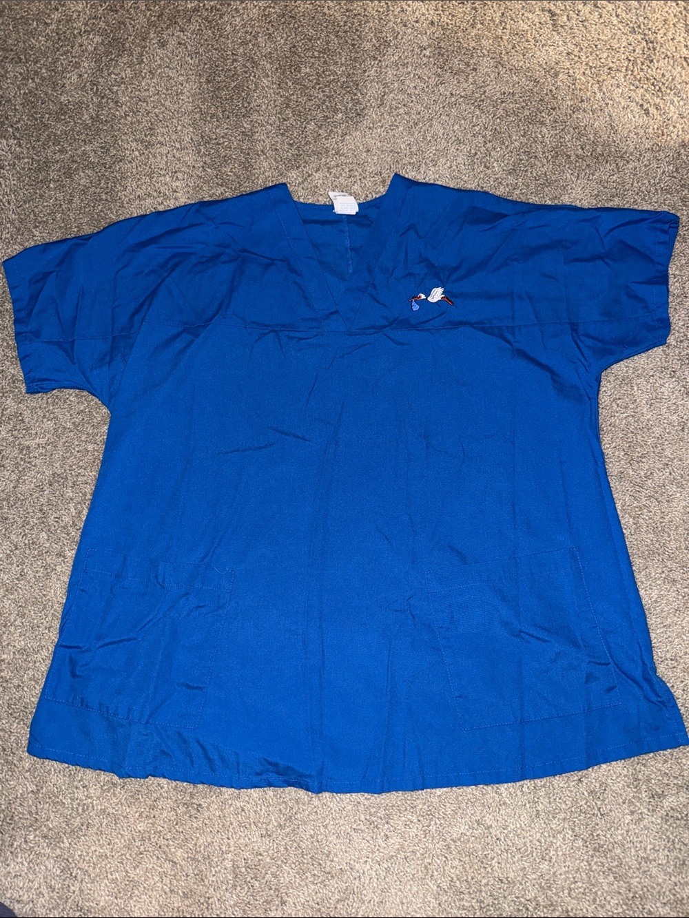 UA Scrubs Women's Blue Medical Maternity Top w Embroidered Stork logo
